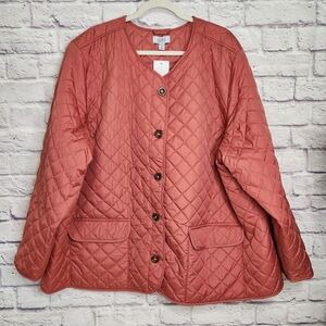 Croft & Barrow NWT Classic Quilted Button Front Jacket Womens Plus Size 4X Coral